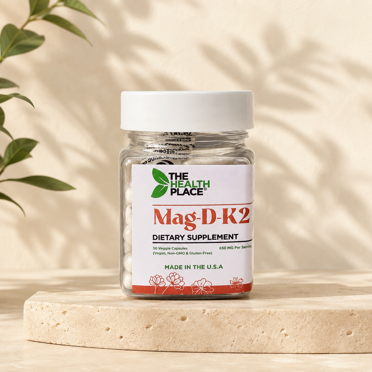 The Health Place Mag-D-K2 magnesium vitamin D3 and K2 capsules, vegan, non-GMO and gluten-free, Nigeri