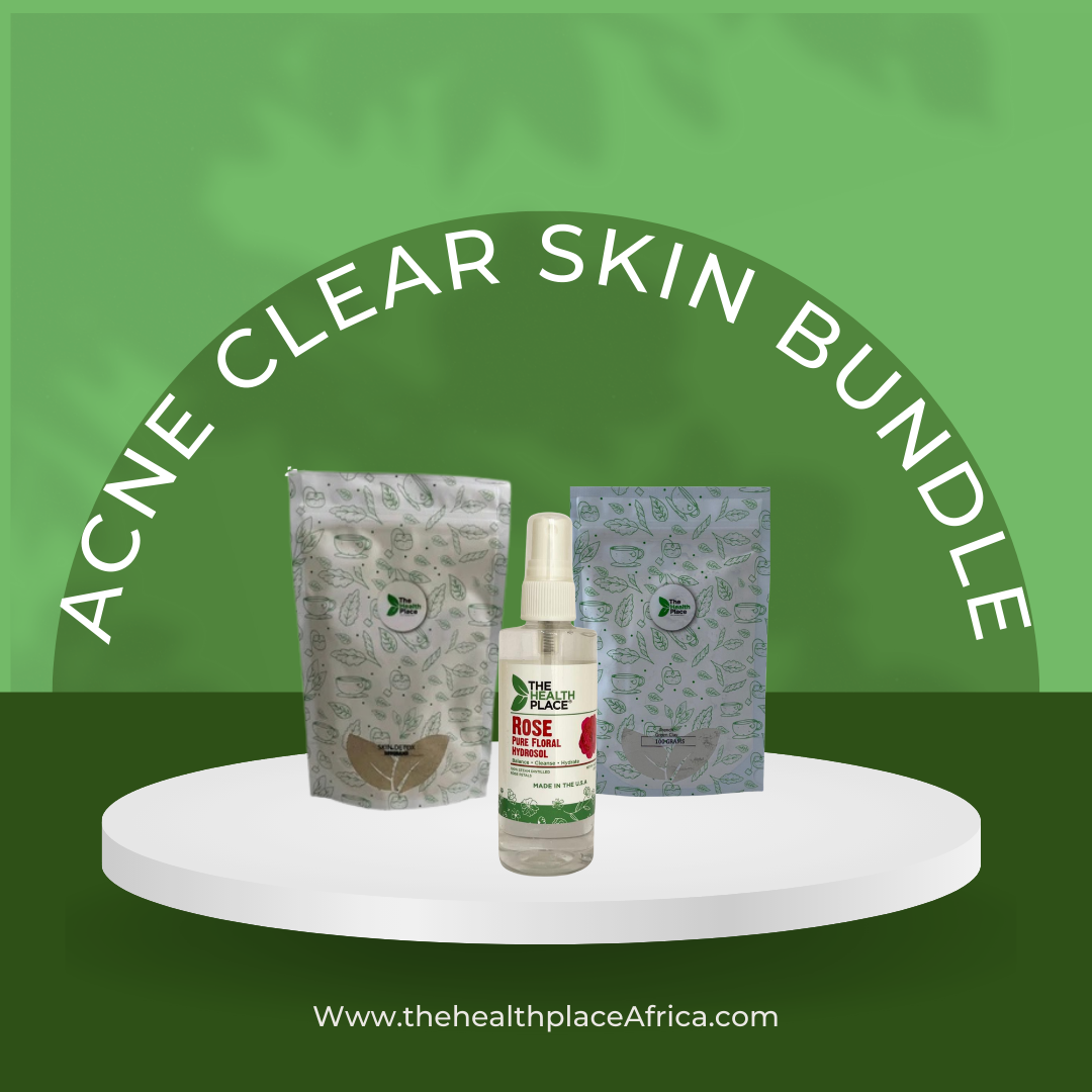 Acne Clear Skin Bundle- 100g Acne Skin Cleanse Powder + 120ml Rose Hydrosol or Witch Hazel+ 100g French Green Mask