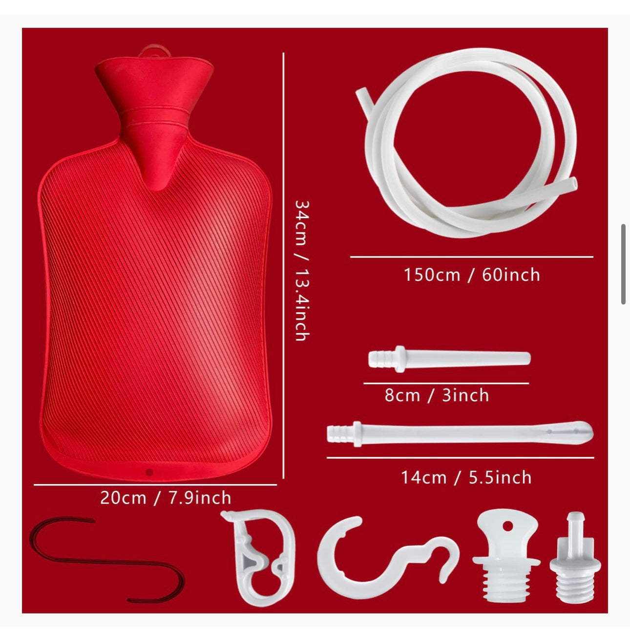 Enema Bag Kit for Colon Cleansing with Silicone Hose (2 Liters, Open Top) - Red