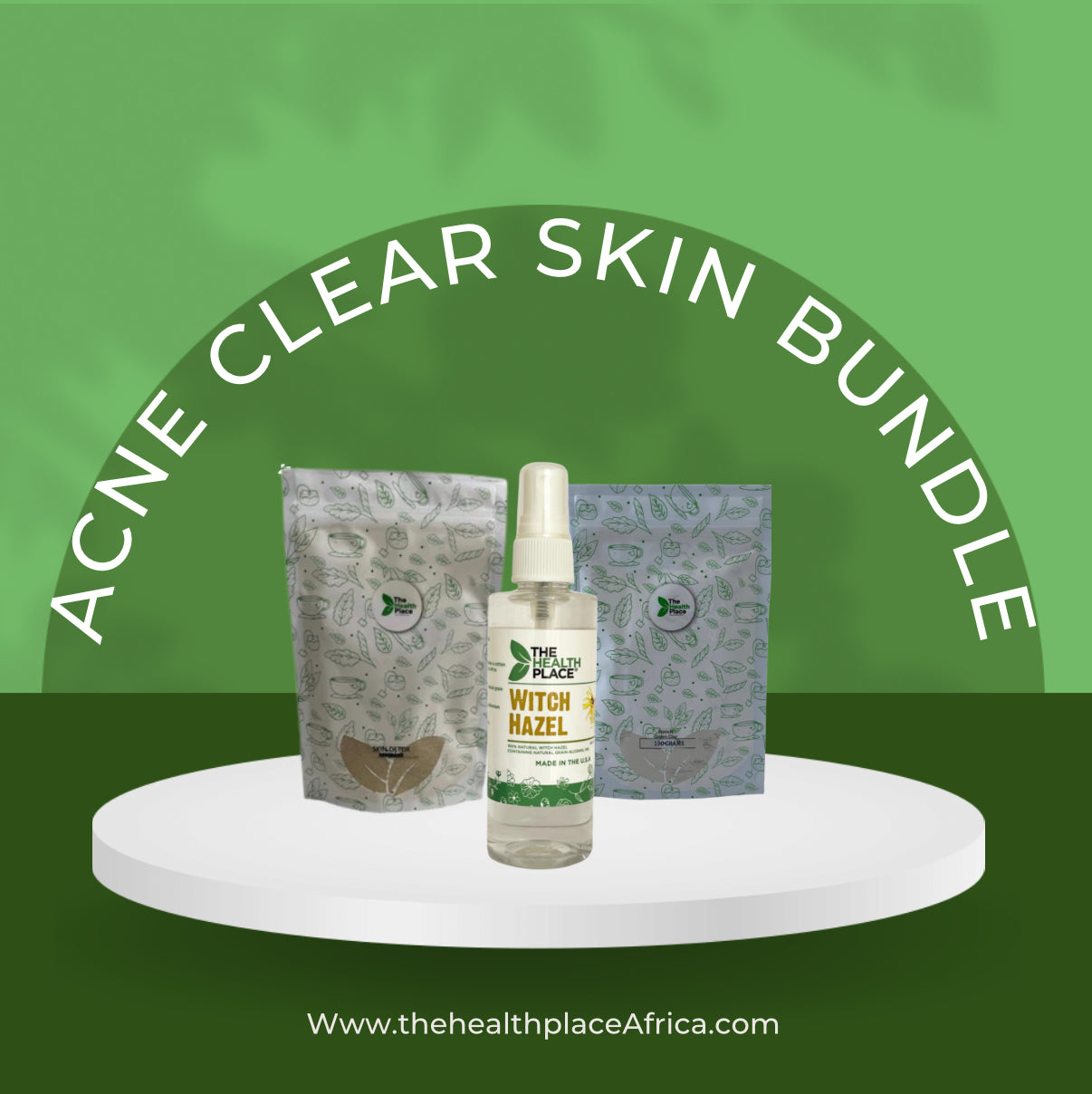 Acne Clear Skin Bundle- 100g Acne Skin Cleanse Powder + 120ml Witch Hazel + 100g French Green Mask