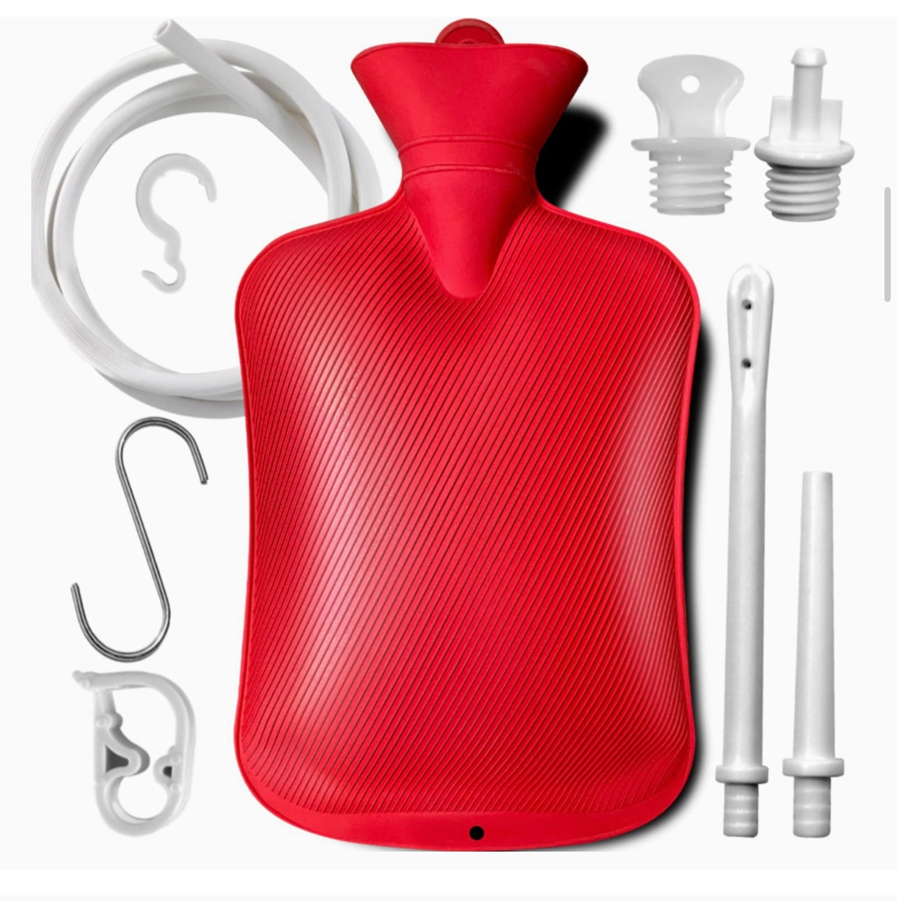 Enema Bag Kit for Colon Cleansing with Silicone Hose (2 Liters, Open Top) - Red