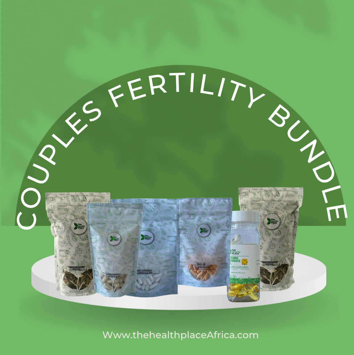 Fertility Bundle Couple (Male and Female)100g Women's Fertility Mix 
+30 Capsules Evening Primrose+ 50 Capsules COQ10+100 Grams Men's Fertility Mix+100 Capsules Zinc +100 Capsules Ashwagandha Capsules